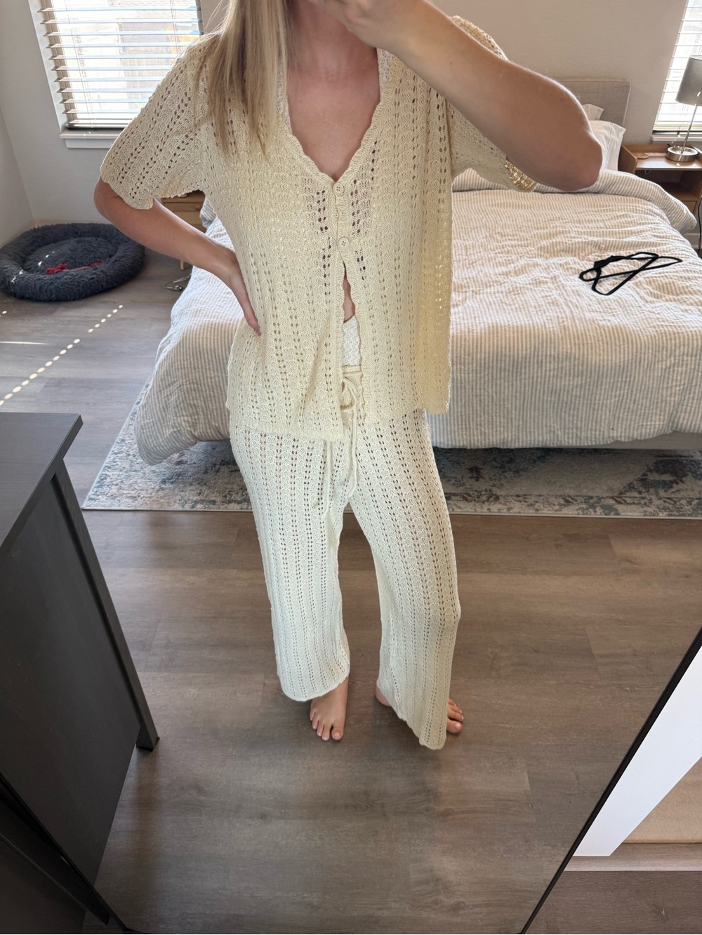 Cream Crochet Knit Swim Cover Up Set